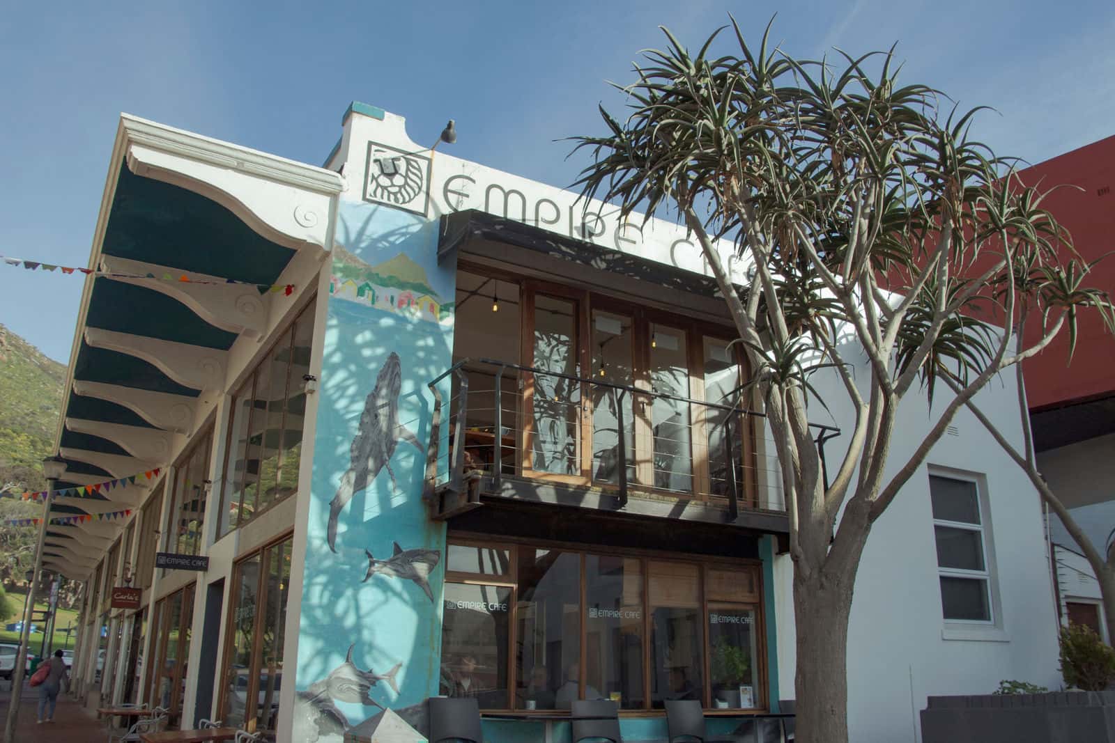 Empire Cafe on York Road, Muizenberg, with the whale mural